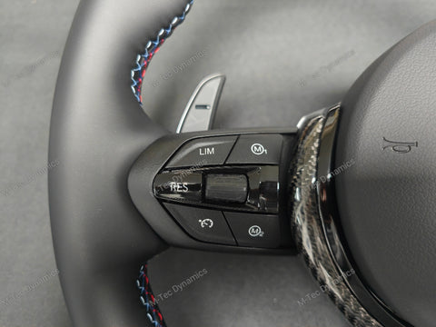 BMW F-SERIES NAPPA LEATHER TRI-STITCH / CUSTOM BLACK OUT / CARBON FIBRE M4 FASCIA STEERING WHEEL - BMW 1 2 3 4 5 X SERIES