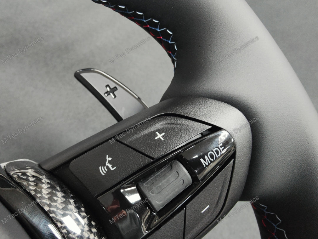 BMW F-SERIES NAPPA LEATHER TRI-STITCH / CUSTOM BLACK OUT / CARBON FIBRE M4 FASCIA STEERING WHEEL - BMW 1 2 3 4 5 X SERIES