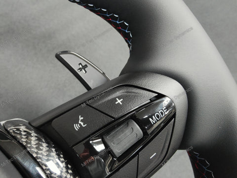 BMW F-SERIES NAPPA LEATHER TRI-STITCH / CUSTOM BLACK OUT / CARBON FIBRE M4 FASCIA STEERING WHEEL - BMW 1 2 3 4 5 X SERIES