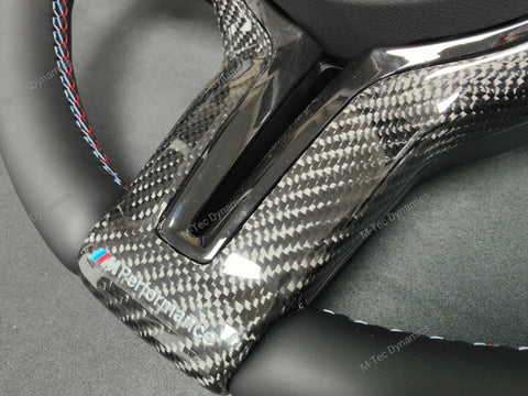 BMW F-SERIES NAPPA LEATHER TRI-STITCH / CUSTOM BLACK OUT / CARBON FIBRE M4 FASCIA STEERING WHEEL - BMW 1 2 3 4 5 X SERIES