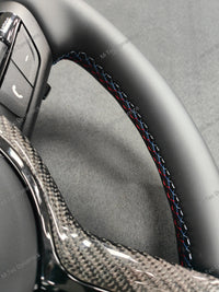 BMW F-SERIES NAPPA LEATHER TRI-STITCH / CUSTOM BLACK OUT / CARBON FIBRE M4 FASCIA STEERING WHEEL - BMW 1 2 3 4 5 X SERIES