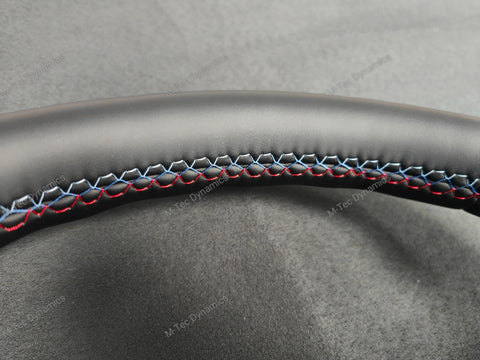 BMW F-SERIES NAPPA LEATHER TRI-STITCH / CUSTOM BLACK OUT / CARBON FIBRE M4 FASCIA STEERING WHEEL - BMW 1 2 3 4 5 X SERIES