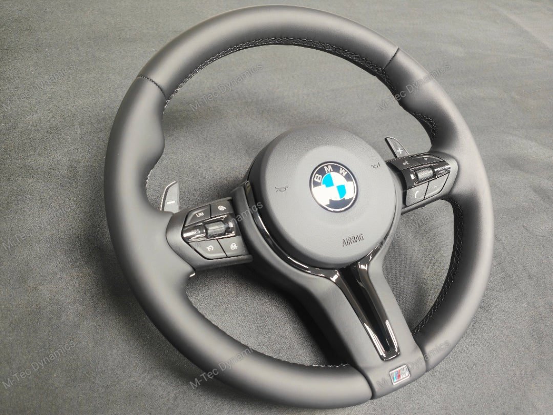 BMW F-SERIES NAPPA LEATHER BLACK STITCH / BLACK OUT / M4 FASCIA STEERING WHEEL - BMW 1 2 3 4 5 X SERIES