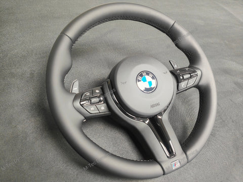 BMW F-SERIES NAPPA LEATHER BLACK STITCH / BLACK OUT / M4 FASCIA STEERING WHEEL - BMW 1 2 3 4 5 X SERIES