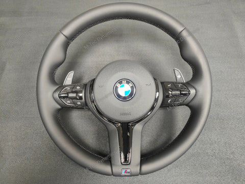 BMW F-SERIES NAPPA LEATHER BLACK STITCH / BLACK OUT / M4 FASCIA STEERING WHEEL - BMW 1 2 3 4 5 X SERIES