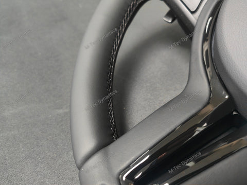 BMW F-SERIES NAPPA LEATHER BLACK STITCH / BLACK OUT / M4 FASCIA STEERING WHEEL - BMW 1 2 3 4 5 X SERIES