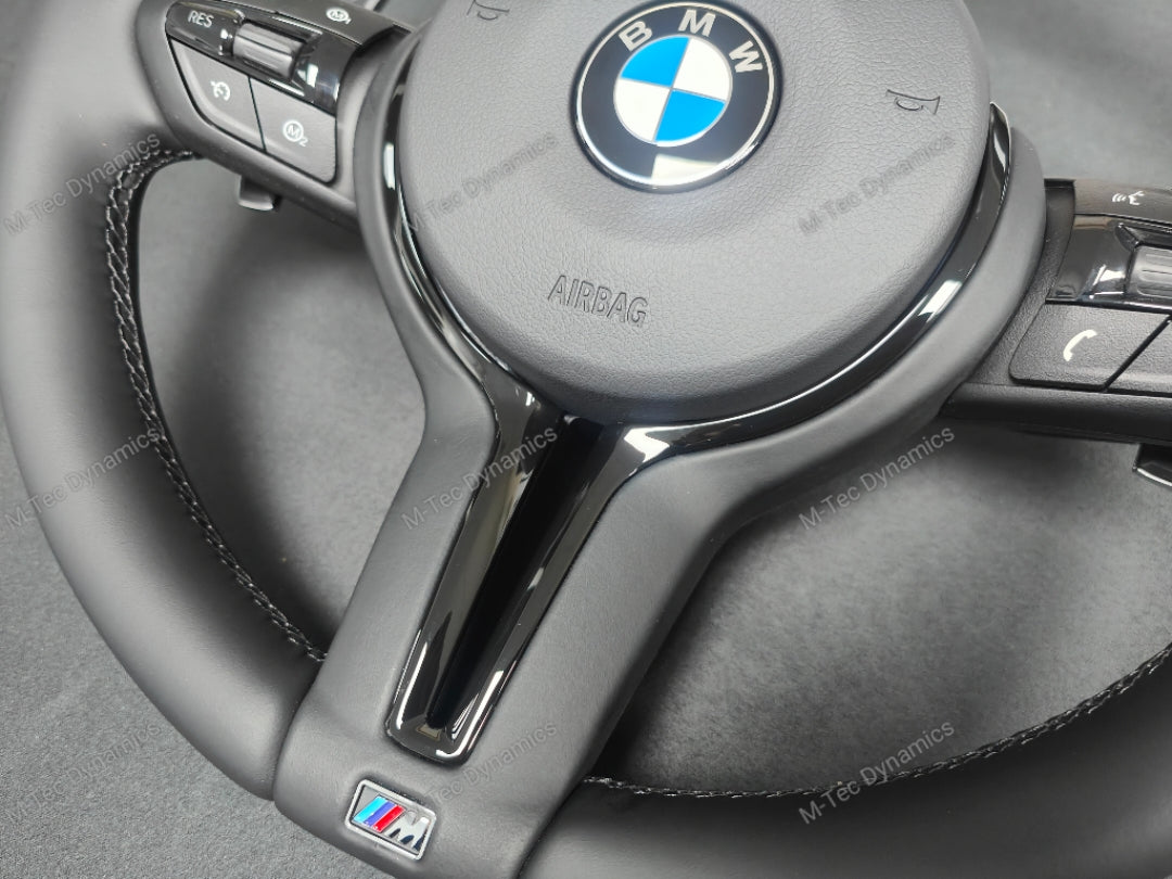 BMW F-SERIES NAPPA LEATHER BLACK STITCH / BLACK OUT / M4 FASCIA STEERING WHEEL - BMW 1 2 3 4 5 X SERIES