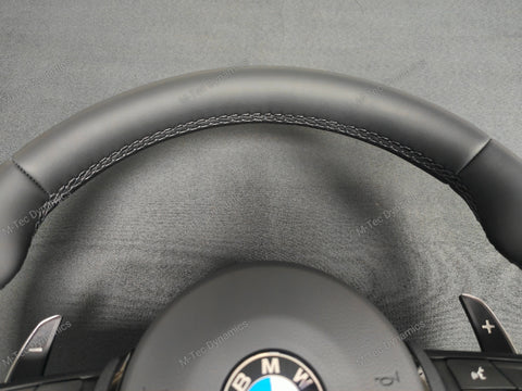 BMW F-SERIES NAPPA LEATHER BLACK STITCH / BLACK OUT / M4 FASCIA STEERING WHEEL - BMW 1 2 3 4 5 X SERIES
