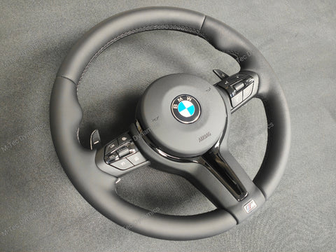 BMW F-SERIES NAPPA LEATHER BLACK STITCH / BLACK OUT / M4 FASCIA STEERING WHEEL - BMW 1 2 3 4 5 X SERIES