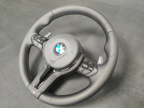 BMW F-SERIES NAPPA LEATHER BLACK STITCH / BLACK OUT / M4 FASCIA STEERING WHEEL - BMW 1 2 3 4 5 X SERIES