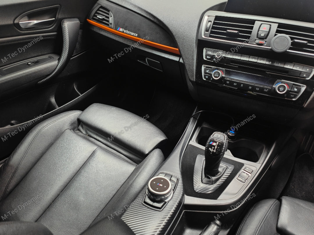 WRAPPING SERVICE - BMW F20 F21 F22 F23 CUSTOM INTERIOR TRIM SET - 3D CARBON / ALCANTARA / ORANGE ACCENT