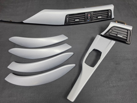 BMW F30 F31 F36 F80 INTERIOR TRIM SET - 4D SILVER CARBON / BLACK ACCENT