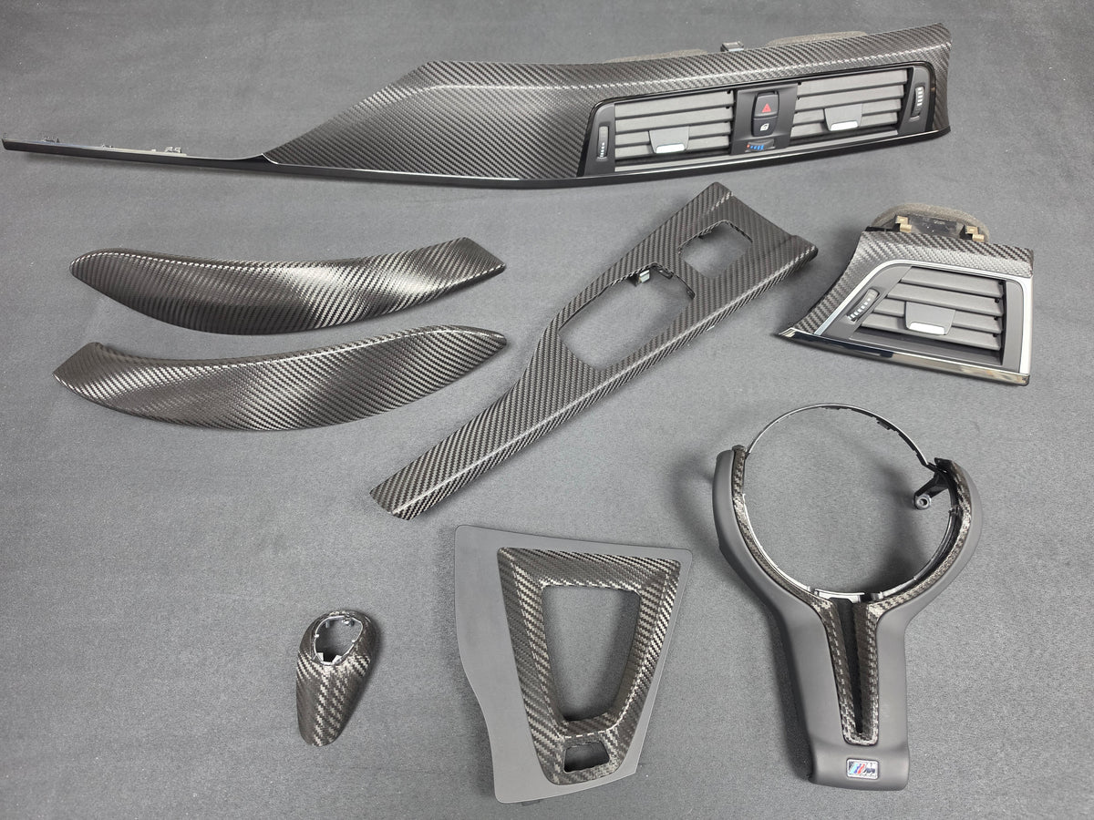 BMW F83 M4 CONVERTIBLE COMPLETE INTERIOR TRIM SET - DEEP TEXTURED GLOSSY CARBON / SHADOW ACCENT