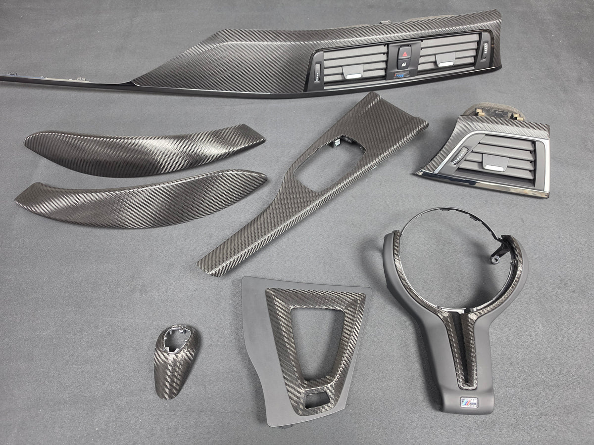 BMW F82 M4 COUPE COMPLETE INTERIOR TRIM SET - DEEP TEXTURED GLOSSY CARBON / SHADOW ACCENT