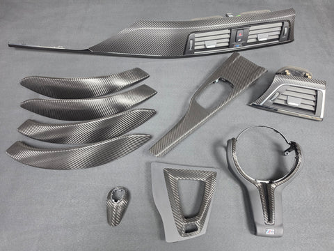 BMW F80 M3 SALOON COMPLETE INTERIOR TRIM SET - DEEP TEXTURED GLOSSY CARBON / SHADOW ACCENT