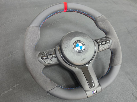 BMW F-SERIES (MANUAL) NAPPA LEATHER TRI-STITCH / ALCANTARA / RED RING STEERING WHEEL - BMW 1 2 3 4 5 X SERIES