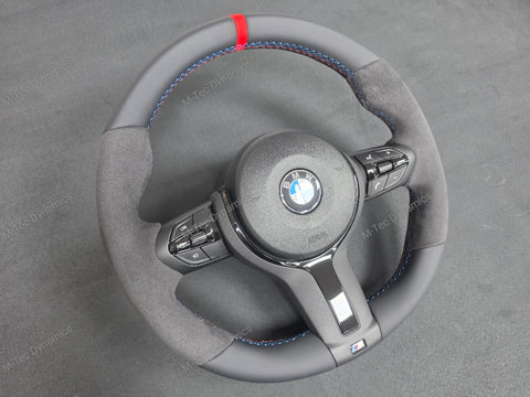 BMW F-SERIES (MANUAL) NAPPA LEATHER TRI-STITCH / ALCANTARA / RED RING STEERING WHEEL - BMW 1 2 3 4 5 X SERIES