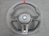 BMW F-SERIES (MANUAL) NAPPA LEATHER TRI-STITCH / ALCANTARA / RED RING STEERING WHEEL - BMW 1 2 3 4 5 X SERIES