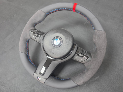 BMW F-SERIES (MANUAL) NAPPA LEATHER TRI-STITCH / ALCANTARA / RED RING STEERING WHEEL - BMW 1 2 3 4 5 X SERIES