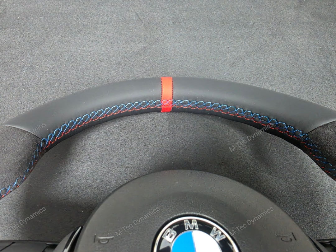 BMW F-SERIES (MANUAL) NAPPA LEATHER TRI-STITCH / ALCANTARA / RED RING STEERING WHEEL - BMW 1 2 3 4 5 X SERIES