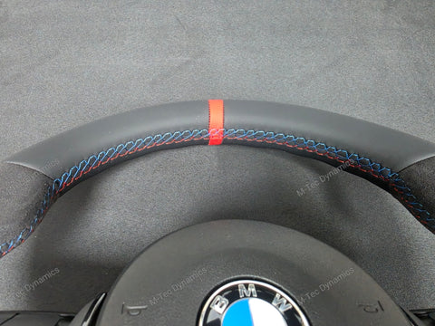 BMW F-SERIES (MANUAL) NAPPA LEATHER TRI-STITCH / ALCANTARA / RED RING STEERING WHEEL - BMW 1 2 3 4 5 X SERIES