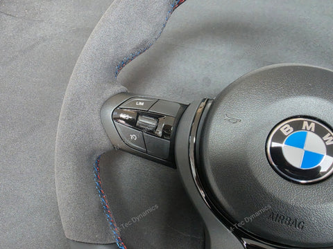 BMW F-SERIES (MANUAL) NAPPA LEATHER TRI-STITCH / ALCANTARA / RED RING STEERING WHEEL - BMW 1 2 3 4 5 X SERIES