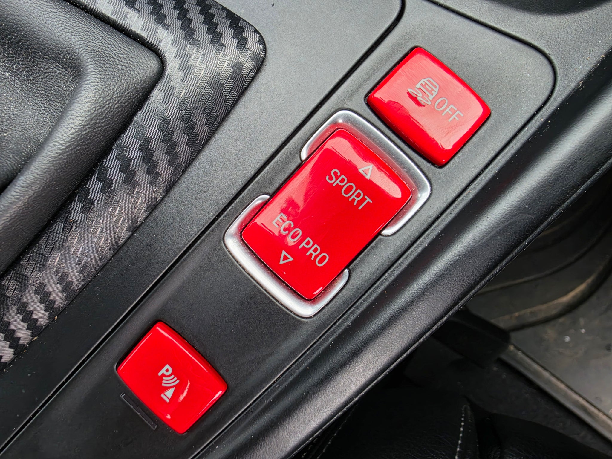 BMW F-SERIES RED DRIVE MODE & PDC BUTTONS - 1/2/3/4/5 SERIES F1X F2X F3X F30 F32