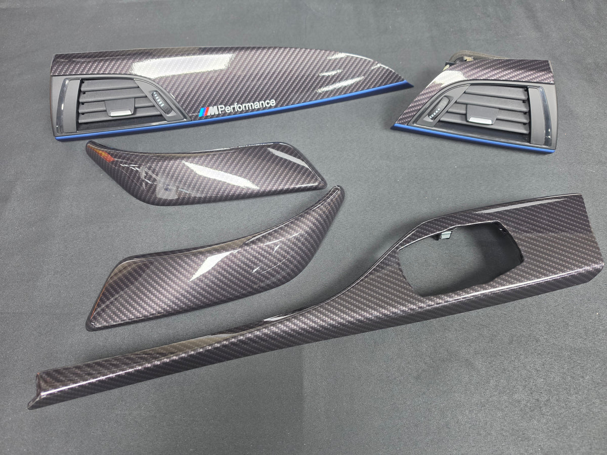 BMW F21 F22 INTERIOR TRIM SET - HIGH GLOSS CARBON / BLUE ACCENT TRIM