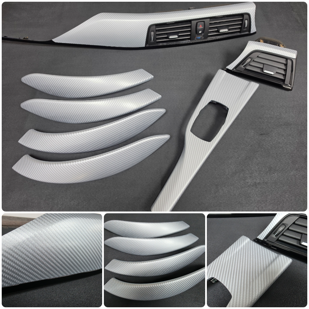 BMW F30 F31 F36 F80 INTERIOR TRIM SET - 4D SILVER CARBON / BLACK ACCENT