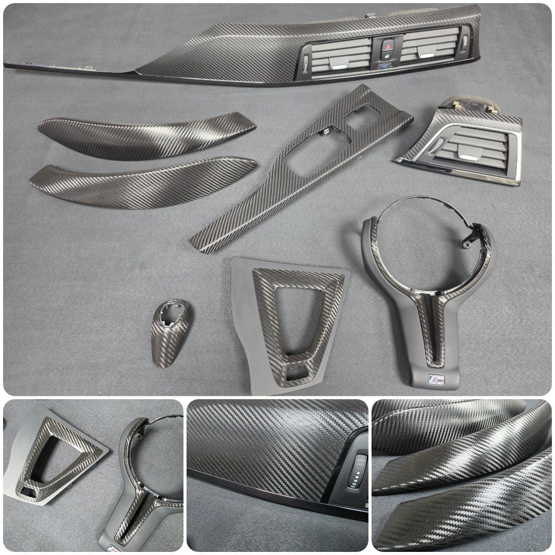 BMW F83 M4 CONVERTIBLE COMPLETE INTERIOR TRIM SET - DEEP TEXTURED GLOSSY CARBON / SHADOW ACCENT