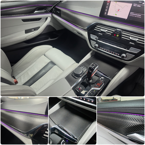 BMW F90 M5 INTERIOR TRIM SET WRAPPING SERVICE - TEXTURED BLACK CARBON