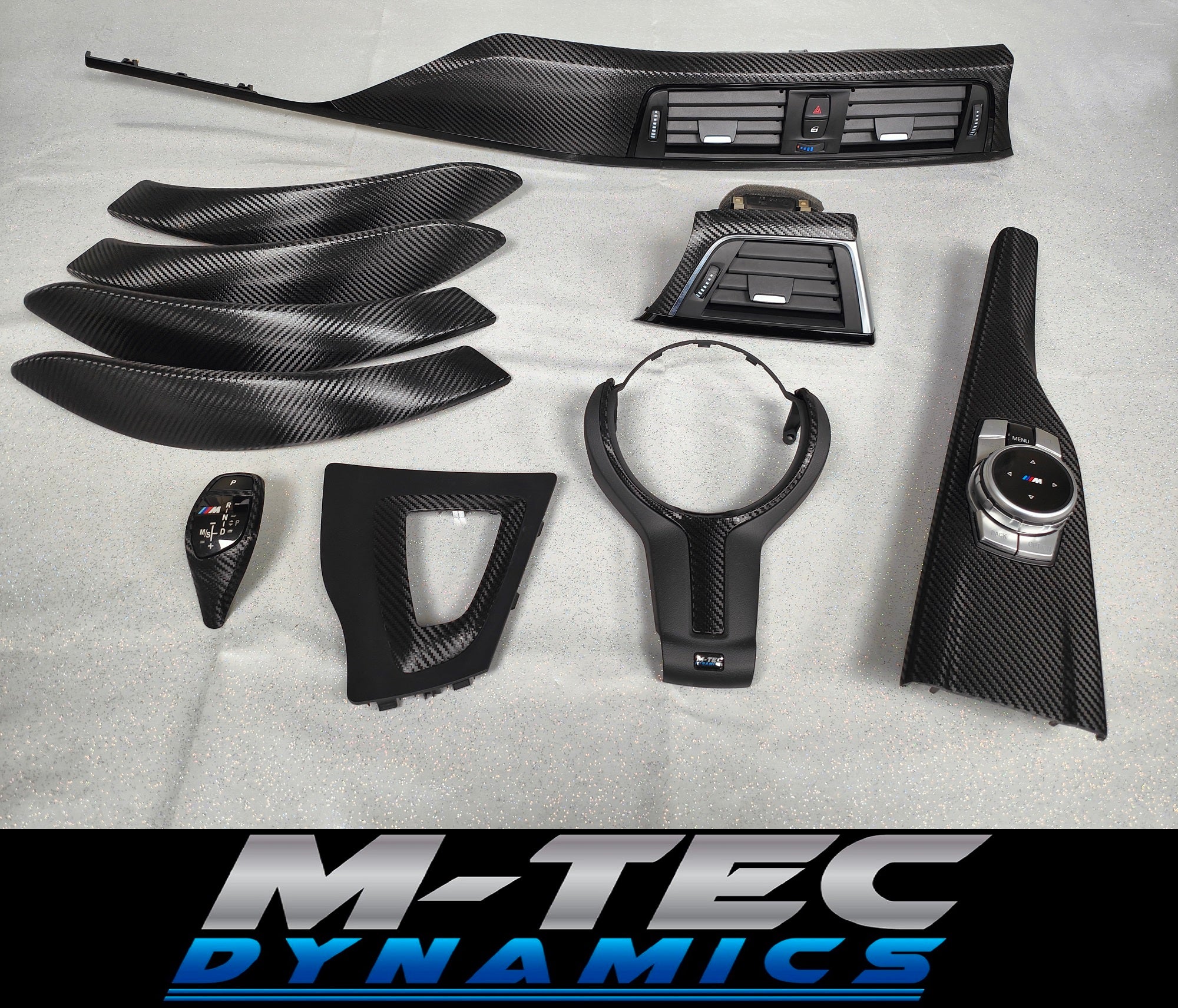 WRAPPING SERVICE - BMW F3X INTERIOR TRIM SET - DEEP TEXTURED GLOSSY CARBON / GLOSS BLACK ACCENT (MTD-TEX) - F30 F31 F32 F33 F36