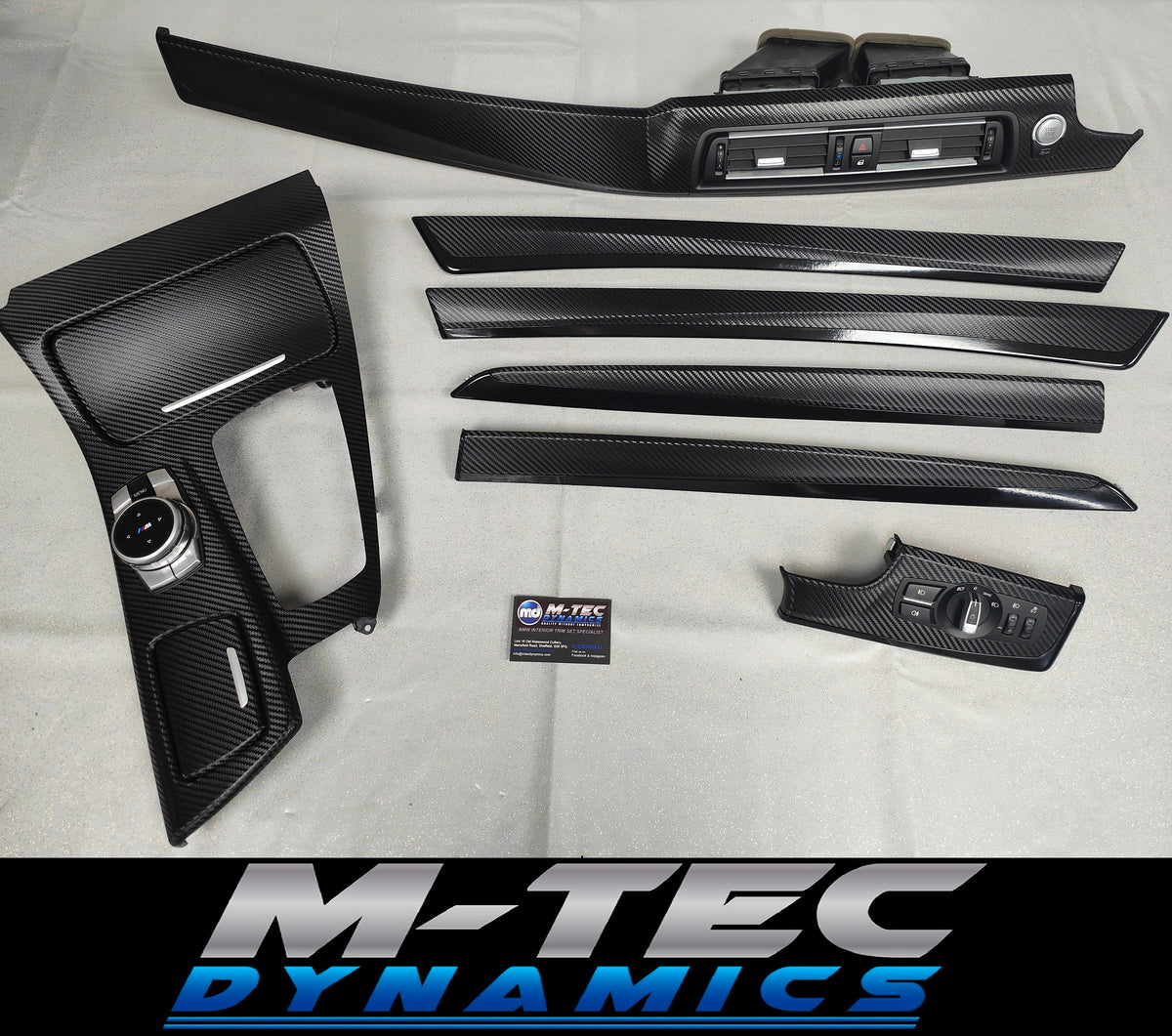 BMW F10 F11 AUTO INTERIOR TRIM SET - TEXTURED GLOSSY BLACK CARBON / BLACK ACCENT (MTD-TEX)