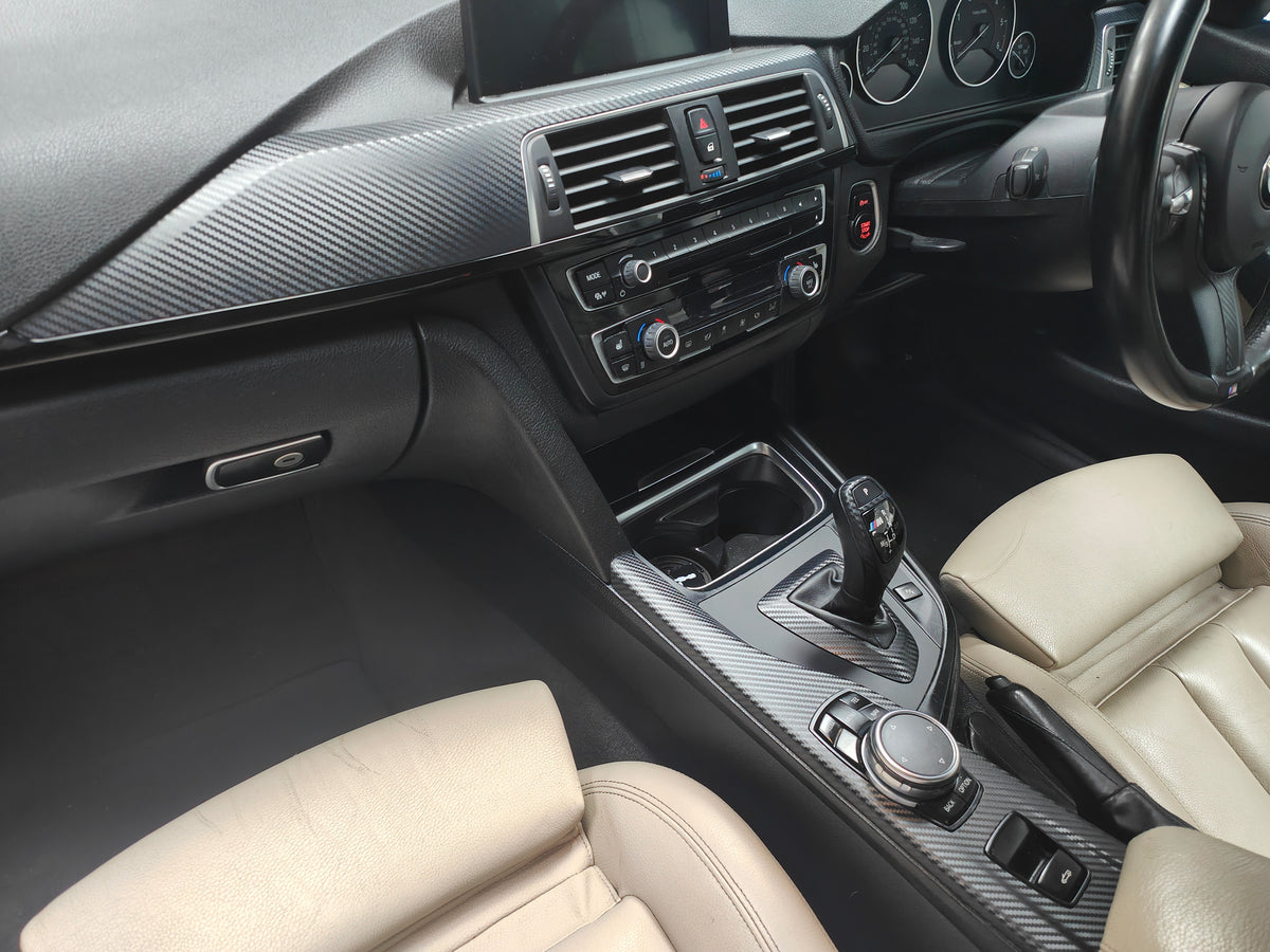 WRAPPING SERVICE - BMW F3X INTERIOR TRIM SET - 3D CARBON / GLOSS BLACK ACCENT (F30 F31 F32 F33 F34 F36)