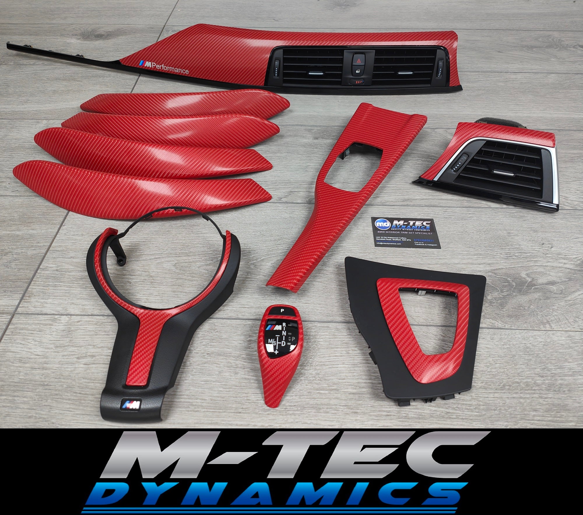 BMW F3X CUSTOM INTERIOR TRIM SET -  RED 4D CARBON / BLACK ACCENT