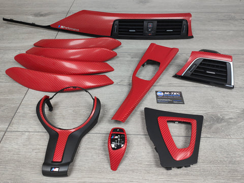 BMW F3X CUSTOM INTERIOR TRIM SET -  RED 4D CARBON / BLACK ACCENT