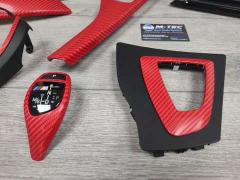 BMW F3X CUSTOM INTERIOR TRIM SET -  RED 4D CARBON / BLACK ACCENT