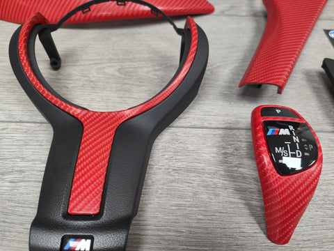 BMW F3X CUSTOM INTERIOR TRIM SET -  RED 4D CARBON / BLACK ACCENT