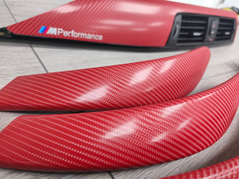 BMW F3X CUSTOM INTERIOR TRIM SET -  RED 4D CARBON / BLACK ACCENT