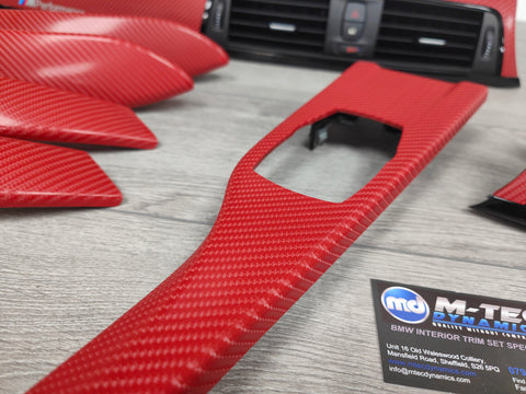 BMW F3X CUSTOM INTERIOR TRIM SET -  RED 4D CARBON / BLACK ACCENT