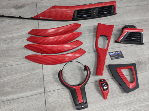 BMW F3X CUSTOM INTERIOR TRIM SET -  RED 4D CARBON / BLACK ACCENT