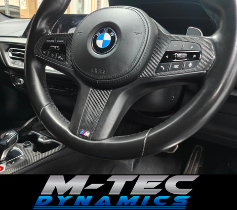 WRAPPING SERVICE - BMW F40 / F44 STEERING WHEEL FASCIA TRIM - DEEP TEXTURED GLOSSY BLACK CARBON (MTD-TEX)