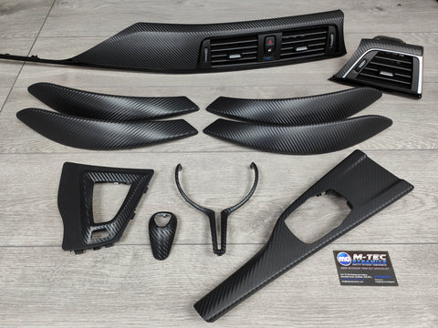 BMW F80 M3 DCT COUPE COMPLETE INTERIOR TRIM SET - 3D CARBON GEAR SHIFTER, GEAR SURROUND & STEERING WHEEL TRIM