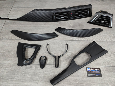 BMW F82 M4 DCT COUPE COMPLETE INTERIOR TRIM SET - 3D CARBON GEAR SHIFTER, GEAR SURROUND & STEERING WHEEL TRIM