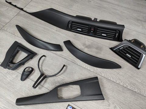 BMW F82 M4 DCT COUPE COMPLETE INTERIOR TRIM SET - 3D CARBON GEAR SHIFTER, GEAR SURROUND & STEERING WHEEL TRIM