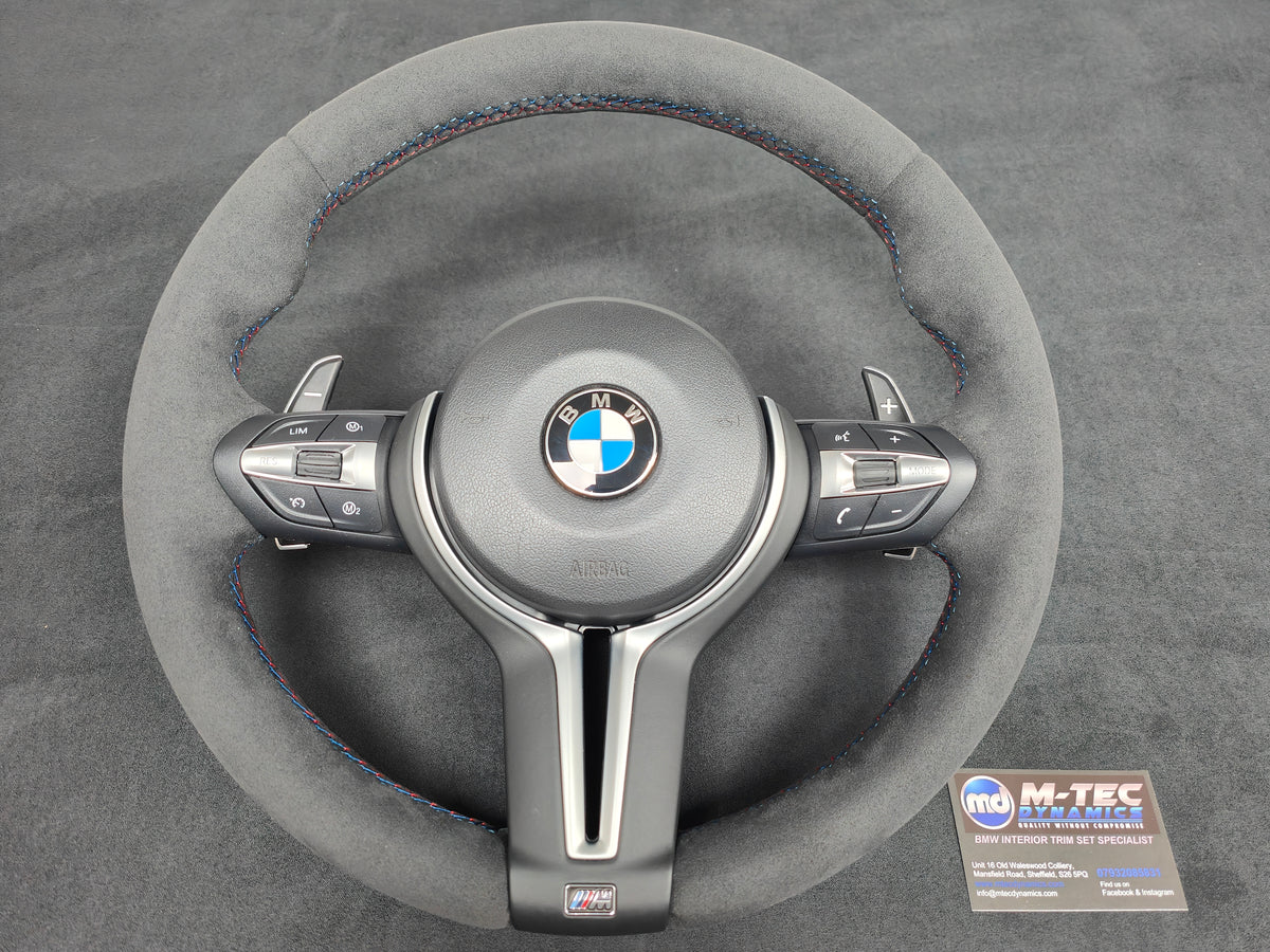 BMW F-SERIES FULL ALCANTARA TRI-STITCH STEERING WHEEL (COMPLETE) - BMW 5 6 SERIES F10 F11 M5 F06 F12 F13 M6