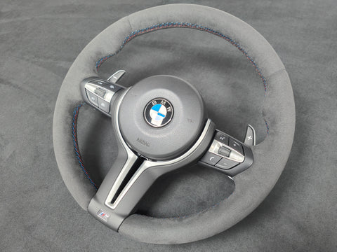 BMW F-SERIES FULL ALCANTARA TRI-STITCH STEERING WHEEL (COMPLETE) - BMW 5 6 SERIES F10 F11 M5 F06 F12 F13 M6