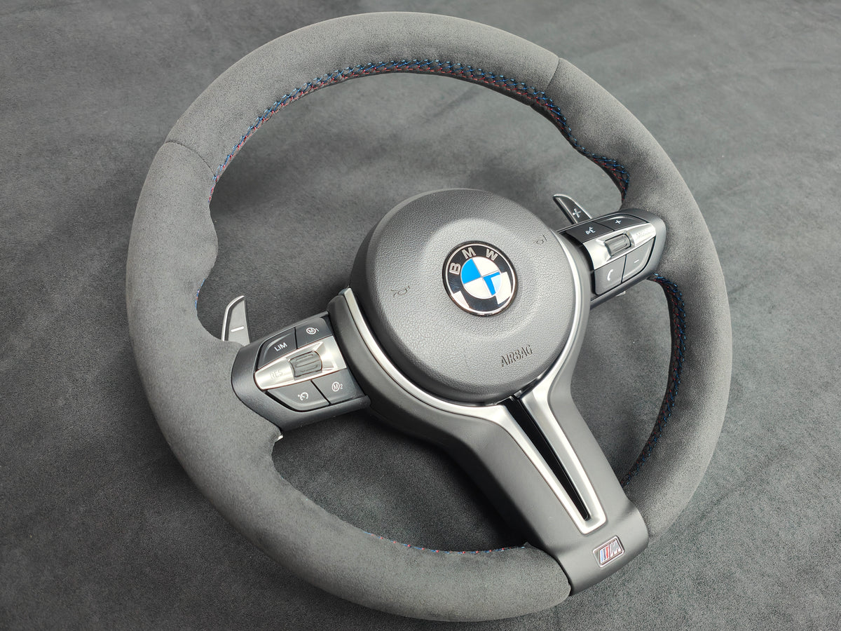 BMW F-SERIES FULL ALCANTARA TRI-STITCH STEERING WHEEL (COMPLETE) - BMW 5 6 SERIES F10 F11 M5 F06 F12 F13 M6