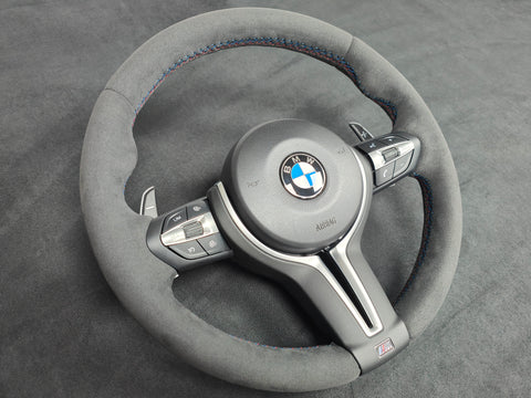 BMW F-SERIES FULL ALCANTARA TRI-STITCH STEERING WHEEL (COMPLETE) - BMW 5 6 SERIES F10 F11 M5 F06 F12 F13 M6