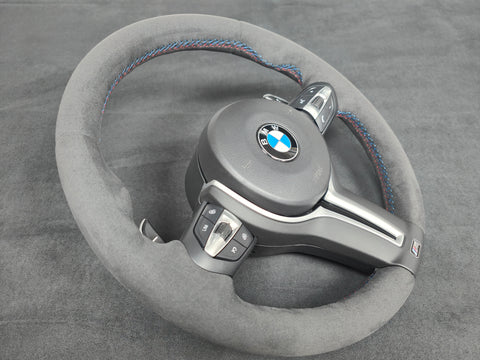 BMW F-SERIES FULL ALCANTARA TRI-STITCH STEERING WHEEL (COMPLETE) - BMW 5 6 SERIES F10 F11 M5 F06 F12 F13 M6